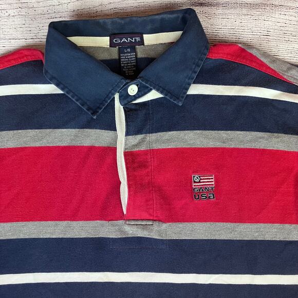 Vintage 1990s Gant USA Striped Rugby Long Sleeve Shirt - Picture 6 of 7